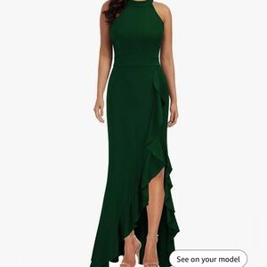 NWT M Forest Green floor length gown wedding guest Prom Party Formal Racerback